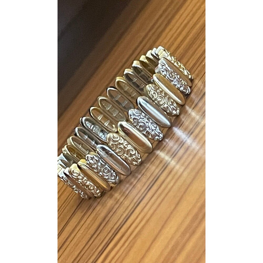Silver & gold stretch bracelet - Picture 1 of 5